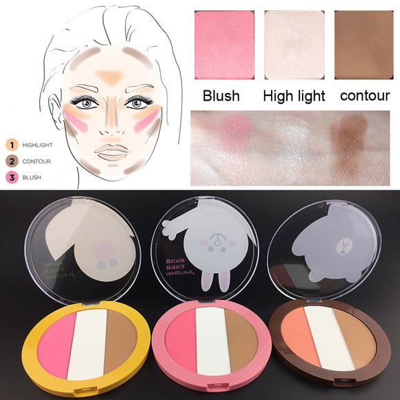 3 Colors Brand Matte Shimmer Highlight Contour Powder Palette Face Blush Bronzer Highlighter Makeup